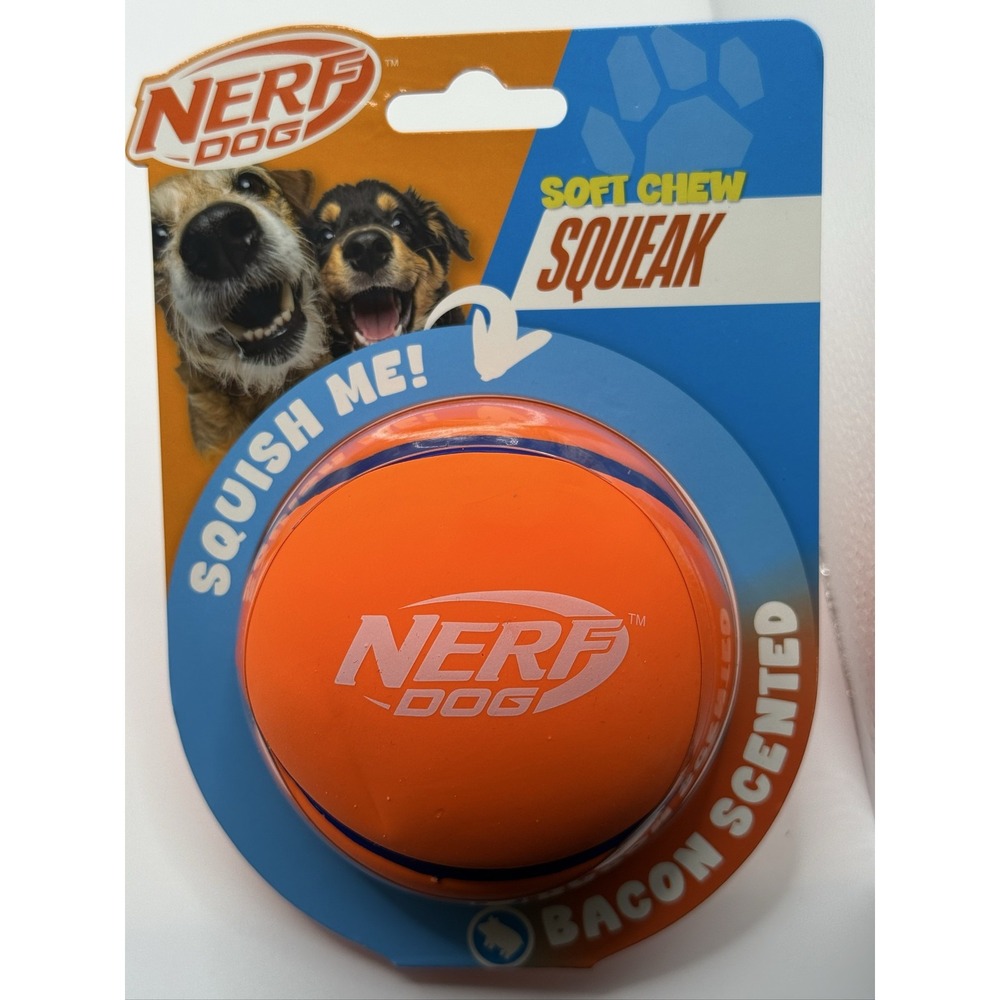 NERF DOG Soft Chew Squeak NF-1080 Dog Toy Bacon Scent Orange Blue